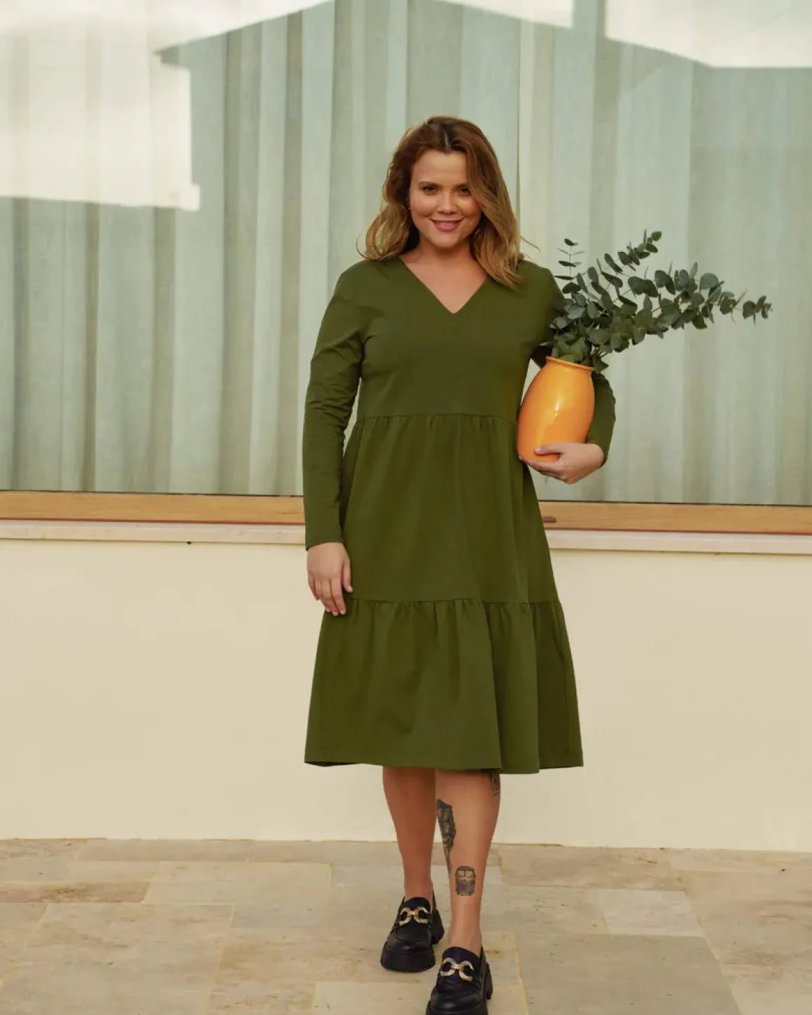 Amelie Dress kerrosmekko - Chive