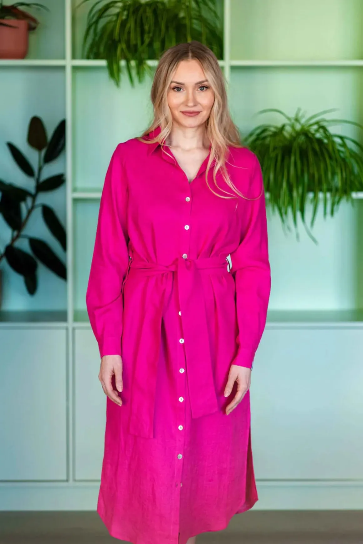 Chloe Linen Dress - Candy Pink