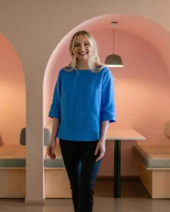 Classic Linen Blouse - Marina Blue