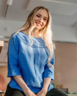 Classic Linen Blouse - Marina Blue
