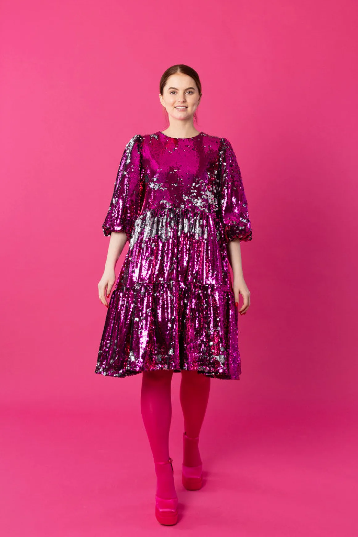 Dishy Dress - Pinkki Paljetti XL/XXL