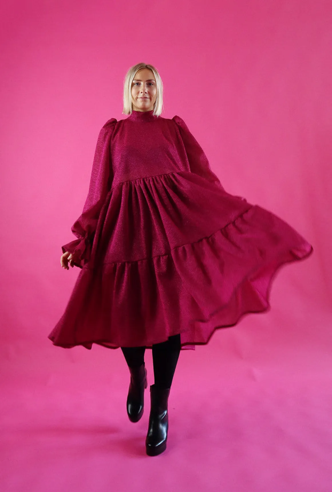 Dishy Dress Rusettikauluksella - Glitter Pinkki