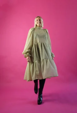 Dishy Dress Rusettikauluksella - Glitter Valkokulta M/L