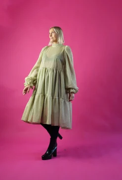 Dishy Dress Rusettikauluksella - Glitter Valkokulta M/L