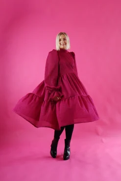 Dishy Dress Rusettikauluksella - Glitter Pinkki