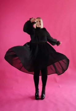 Dishy Dress Rusettikauluksella - Glitter Musta M/L