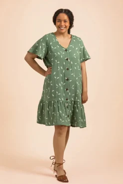 Frill Button Dress - Sage Wind
