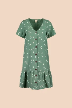 Frill Button Dress - Sage Wind