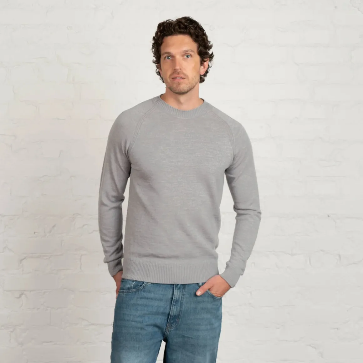 Hohka miesten merinoneulepusero - Vaaleanharmaa