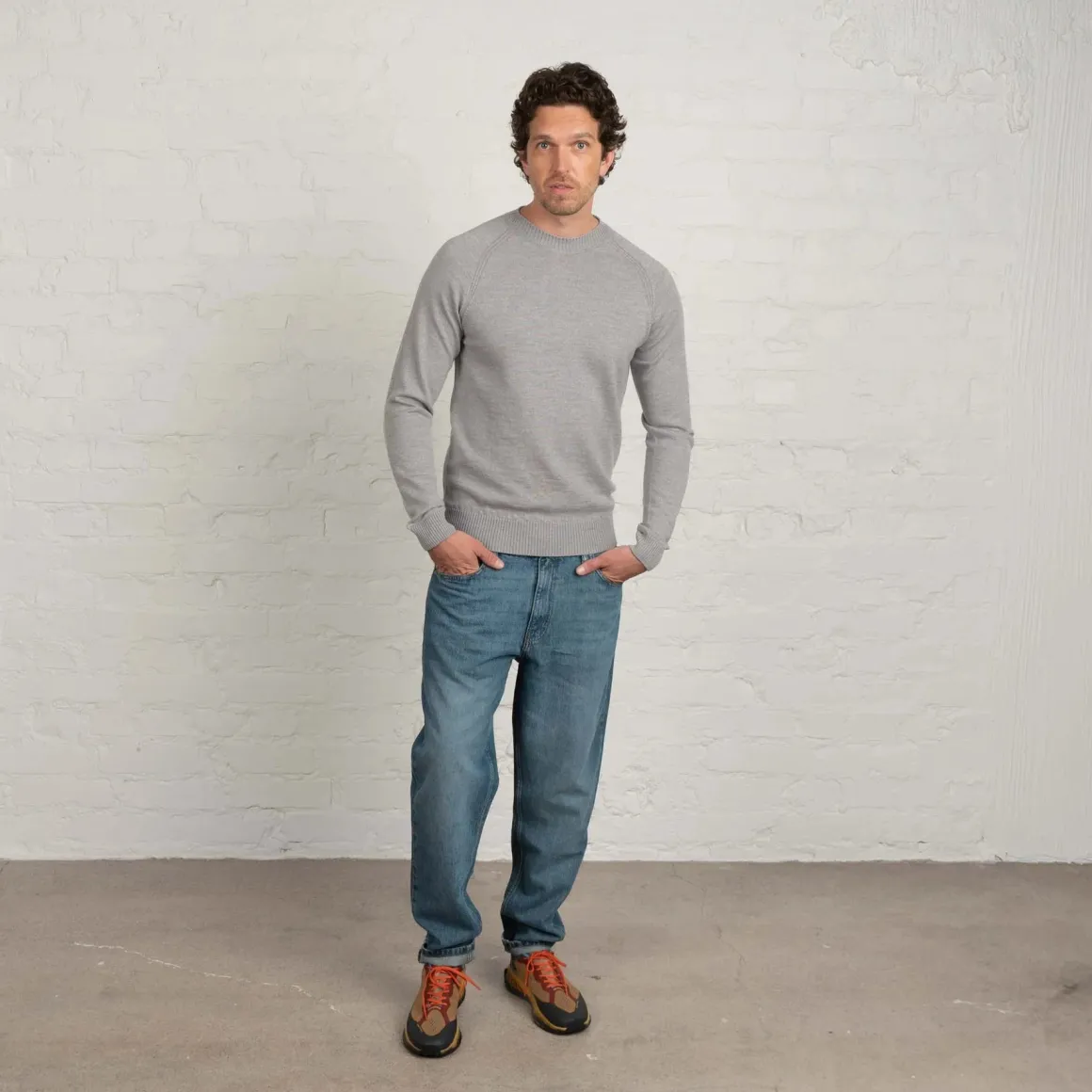 Hohka miesten merinoneulepusero - Vaaleanharmaa