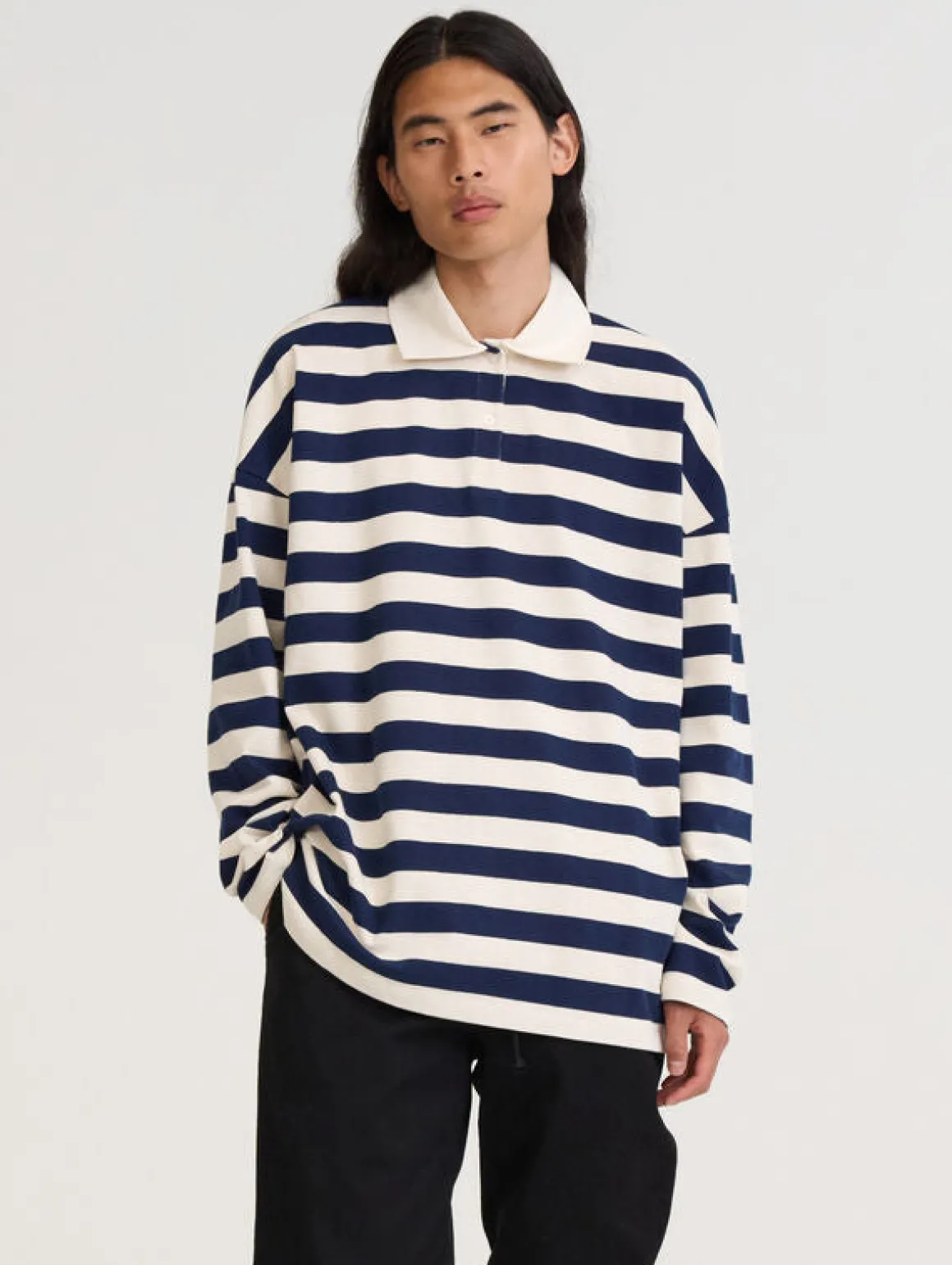 Jere Rugbypaita - Musteensininen/koivu raita