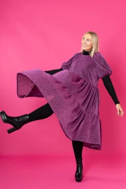 Lush Dress Puhvihihoilla - Glitter Violetti M/L