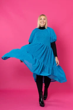 Lush Dress Puhvihihoilla - Glitter Turkoosi M/L