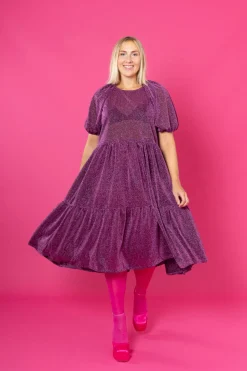 Lush Dress Puhvihihoilla - Glitter Violetti M/L