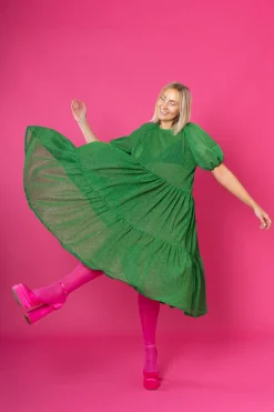 Lush Dress Puhvihihoilla - Glitter Vihreä M/L