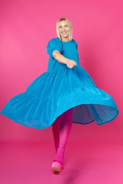 Lush Dress Puhvihihoilla - Glitter Turkoosi M/L