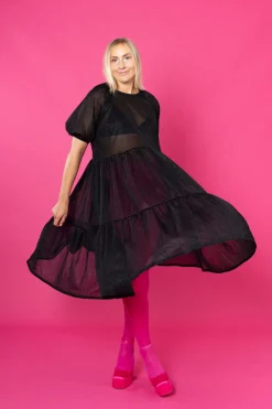 Lush Dress Puhvihihoilla - Glitter Musta M/L