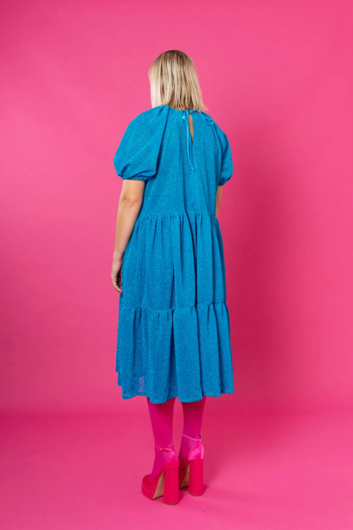 Lush Dress Puhvihihoilla - Glitter Turkoosi M/L