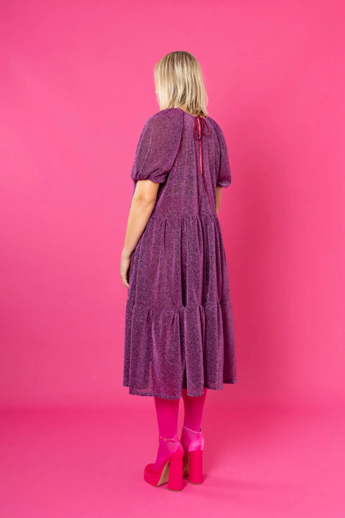 Lush Dress Puhvihihoilla - Glitter Violetti M/L