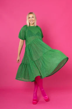 Lush Dress Puhvihihoilla - Glitter Vihreä M/L