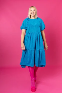 Lush Dress Puhvihihoilla - Glitter Turkoosi M/L