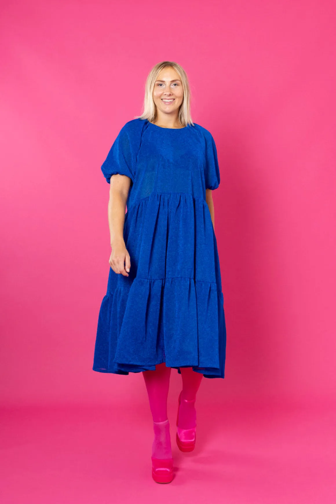 Lush Dress Puhvihihoilla - Glitter Sininen M/L