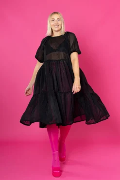 Lush Dress Puhvihihoilla - Glitter Musta M/L