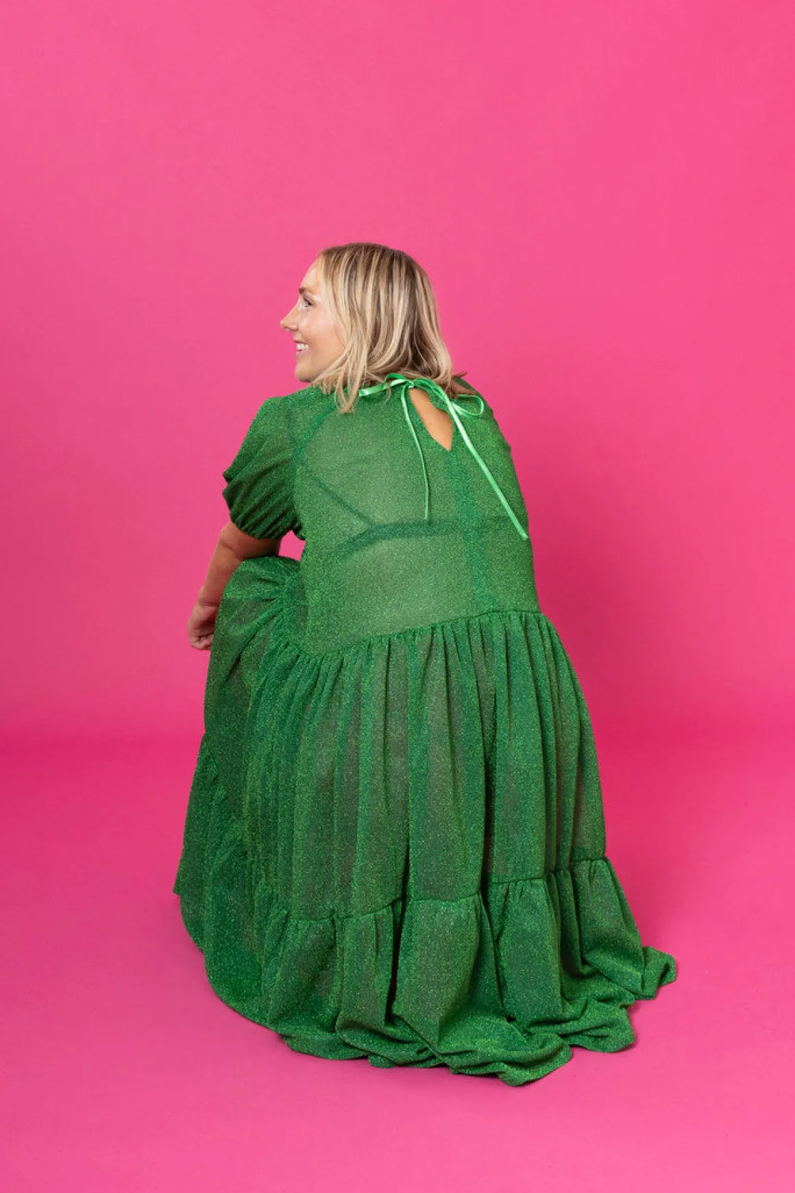 Lush Dress Puhvihihoilla - Glitter Vihreä M/L