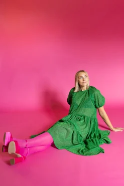 Lush Dress Puhvihihoilla - Glitter Vihreä M/L