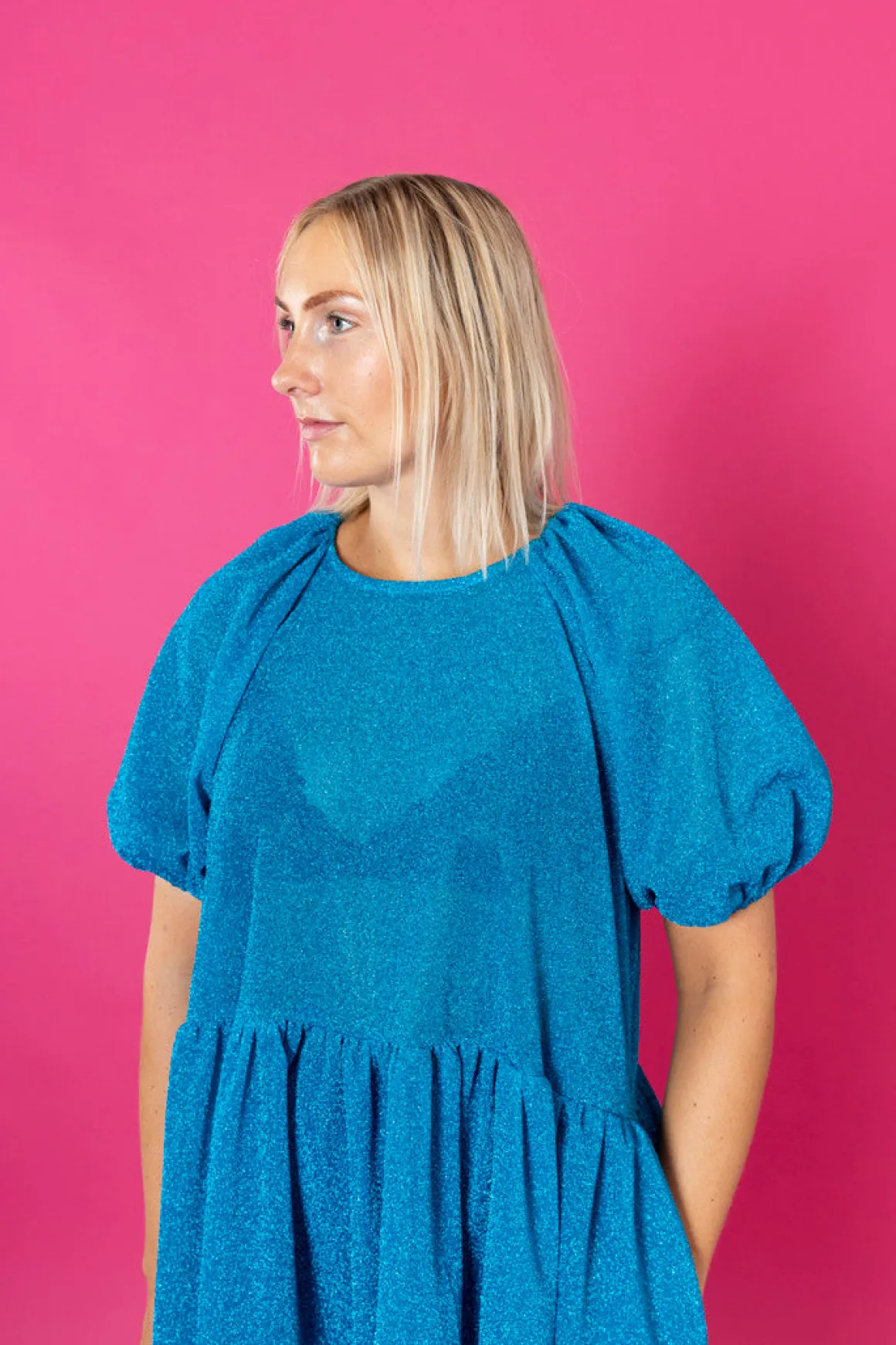 Lush Dress Puhvihihoilla - Glitter Turkoosi M/L