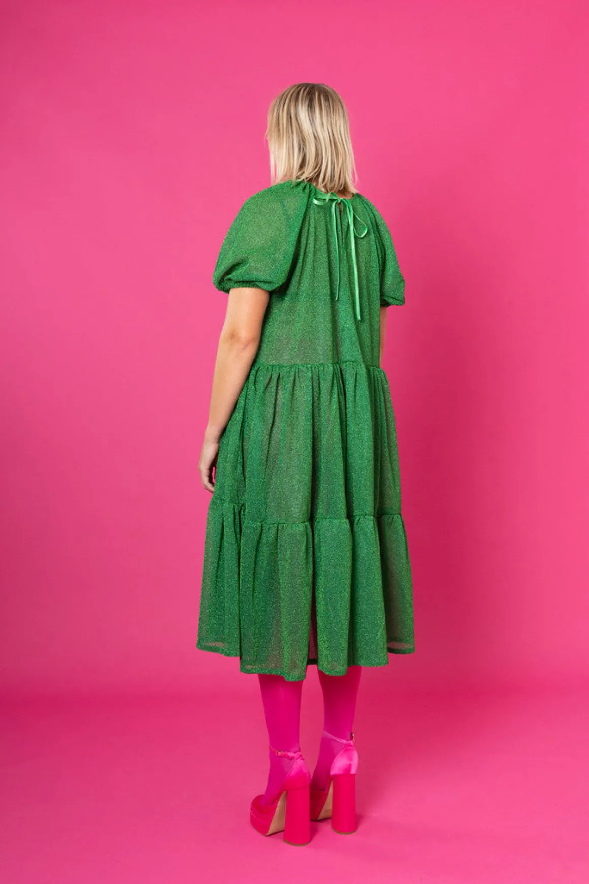 Lush Dress Puhvihihoilla - Glitter Vihreä M/L