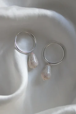 Pear Hoops - Beige Silver