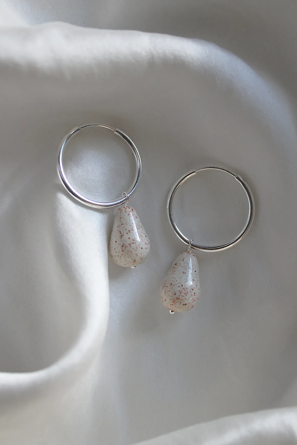 Pear Hoops - Beige Silver
