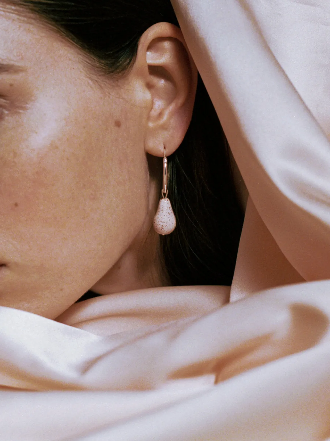 Pear Hoops - Beige Silver