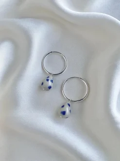 Pear Hoops - Speckled Silver