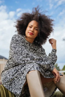 Ruffle Sweatshirt Dress - Night Meadow