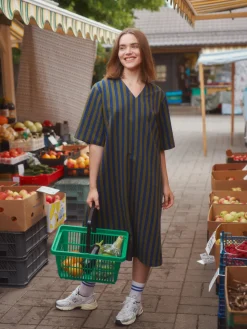 Stripy Seersucker Dress With Belt